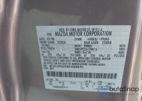 2008 Mazda Tribute I Sport from USA, damaged, VIN 4F2CZ02Z68KM26810